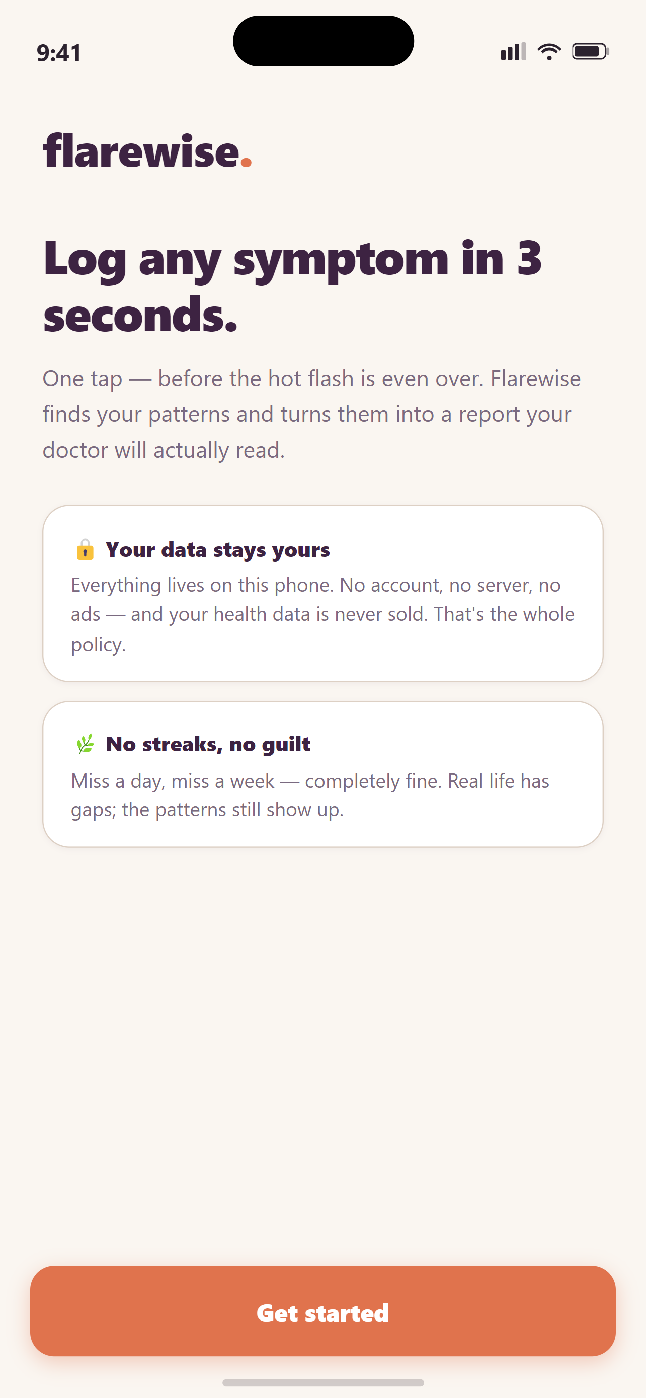 Flarewise onboarding screen